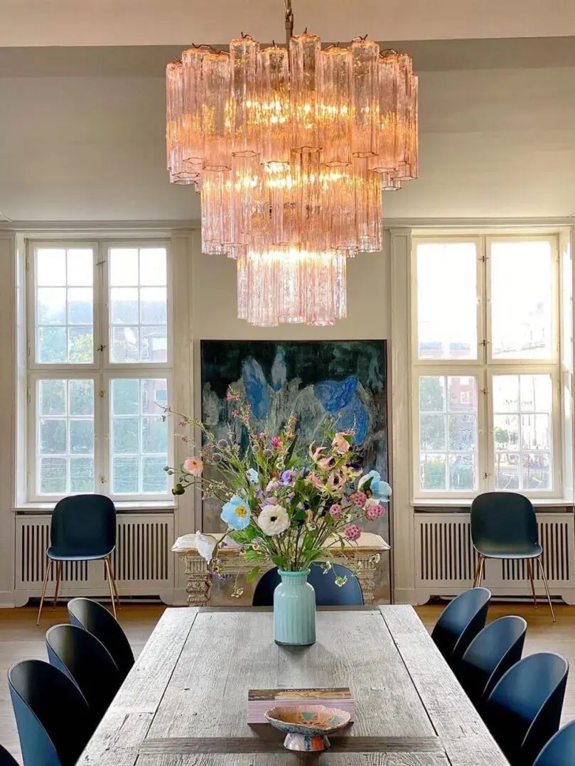 Murano lysekrone - 48 rør - Rosa