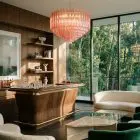 263 pink prism Murano chandelier hanging in bar