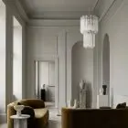 46 transparent prism Murano chandelier hanging in living room