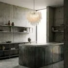 41 rondini Murano glasses chandelier hanging in a kitchen