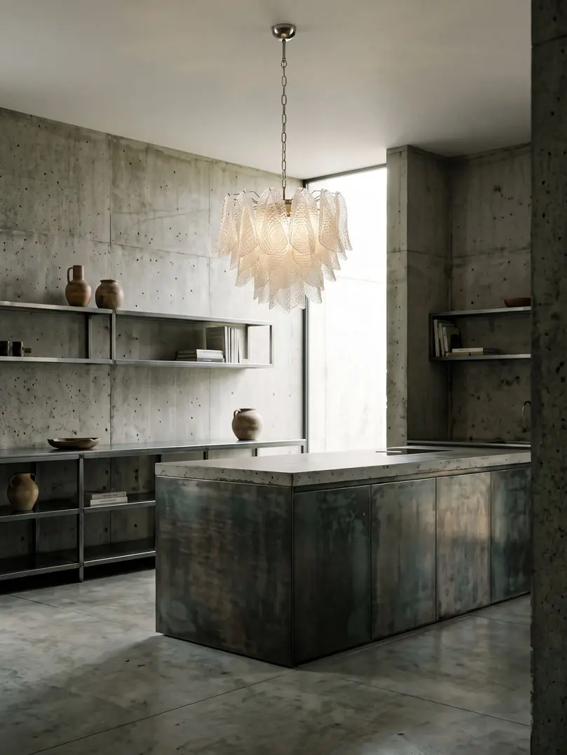 41 rondini Murano glasses chandelier hanging in a kitchen