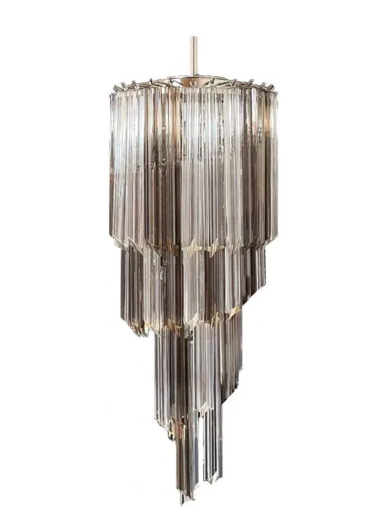 Murano-lysekrone - Spiral - 54 prismer - Mørk røkt/transparent