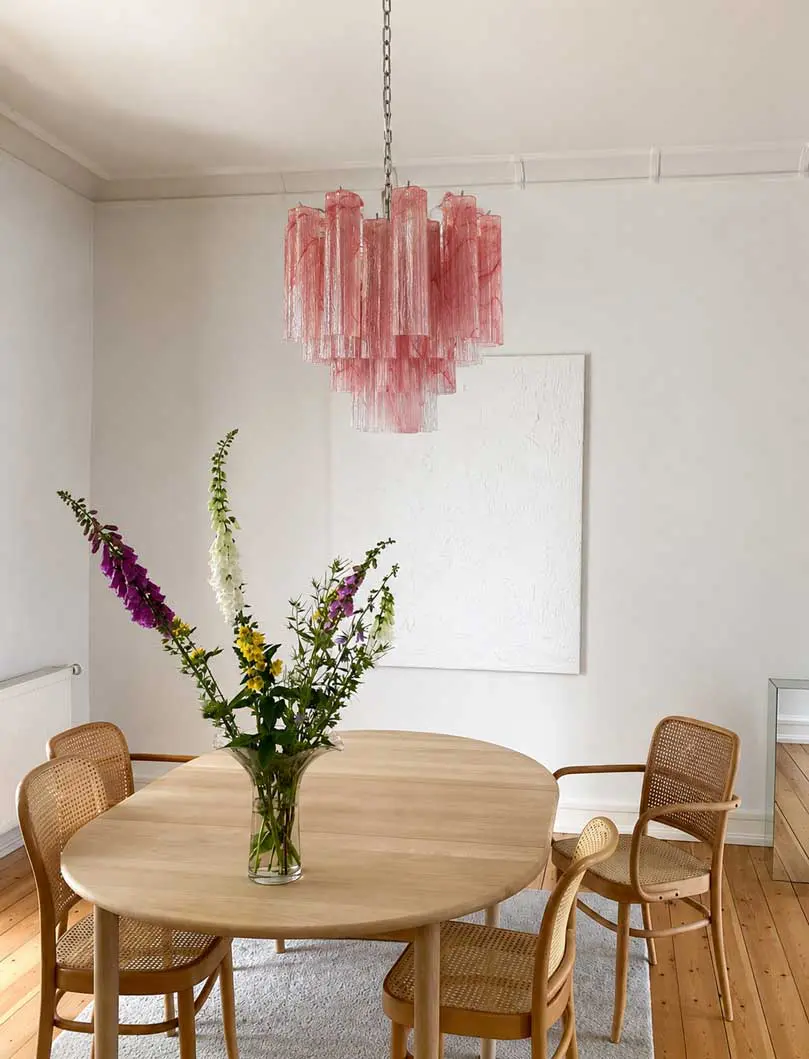 Murano-lysekrone – 36 rør – Alabast rosa
