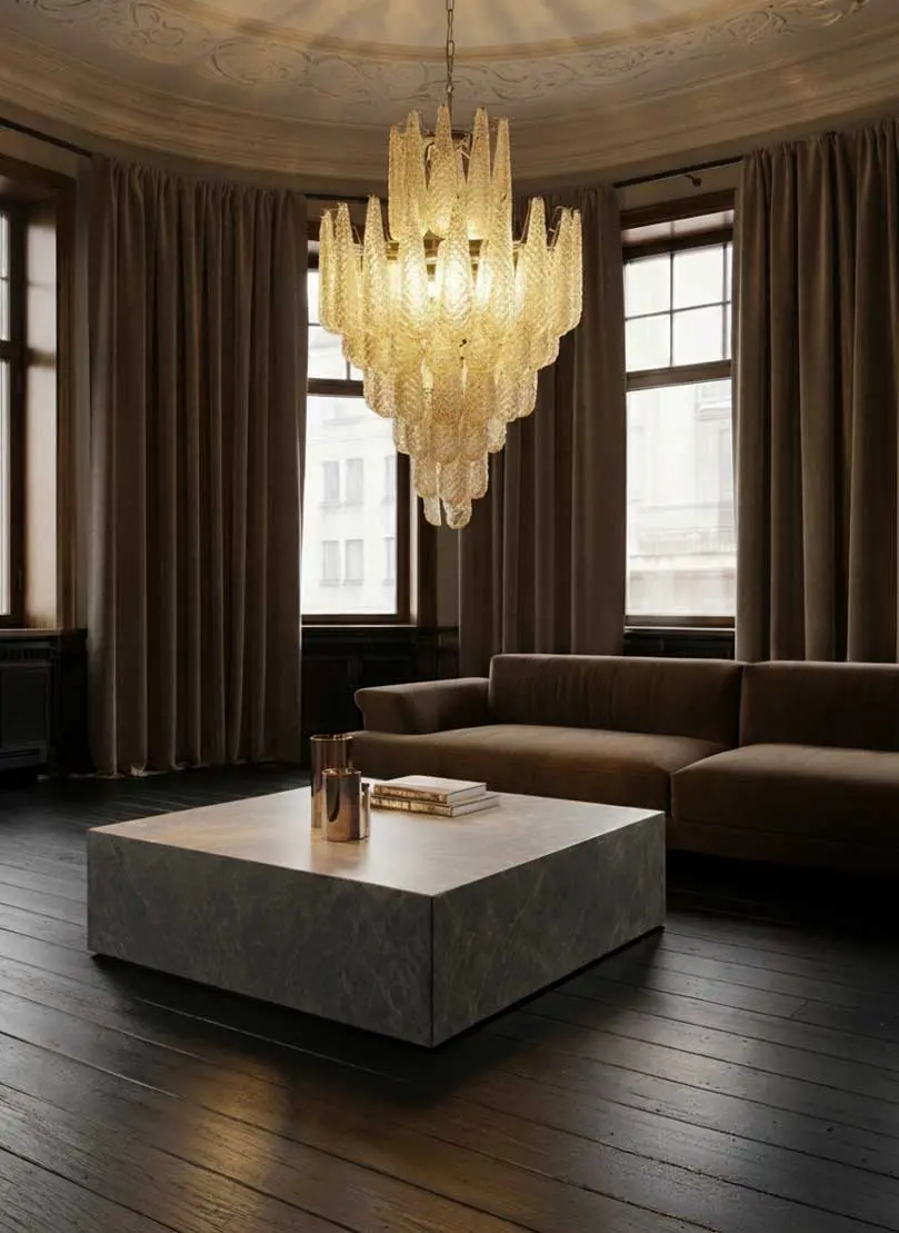Murano Lysekrone - Dråpe - 85 glass - Ravfarget