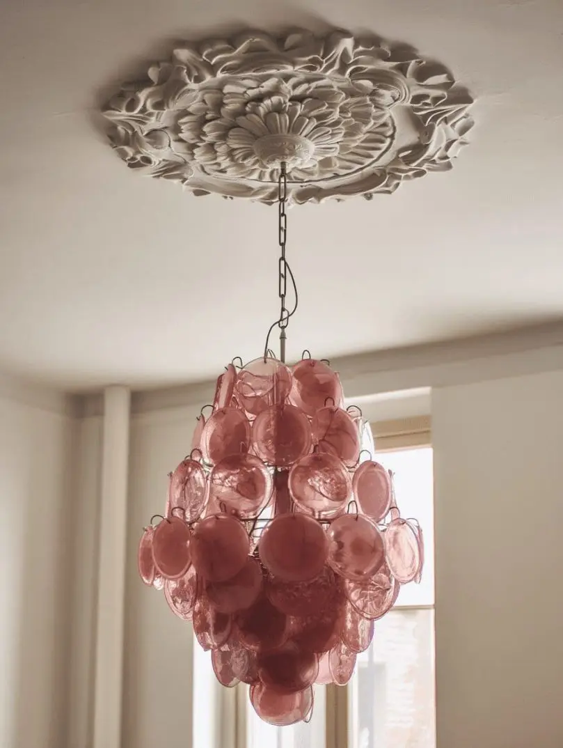 Murano-lysekrone 87 skiver Rosa Alabast