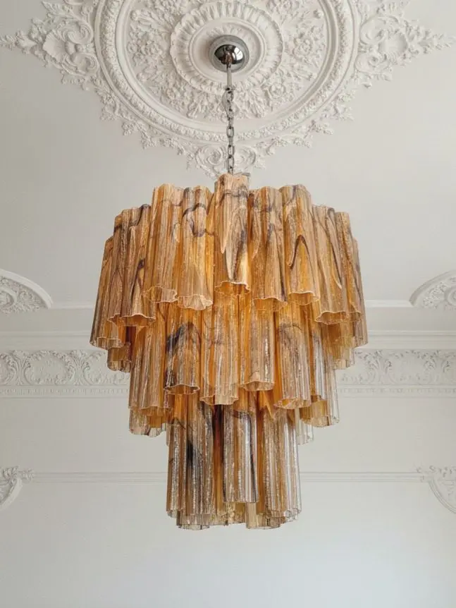 20600 48 alabaster tubes amber black murano chandelier cherry vintage interior