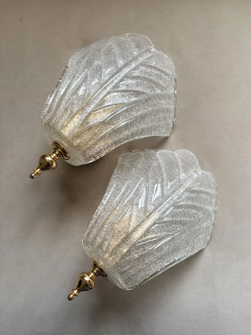 Italiensk vintage-vegglampe i champagnefarget glass