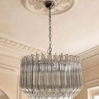 163 transparent quadrie prism chandelier hanging in living room