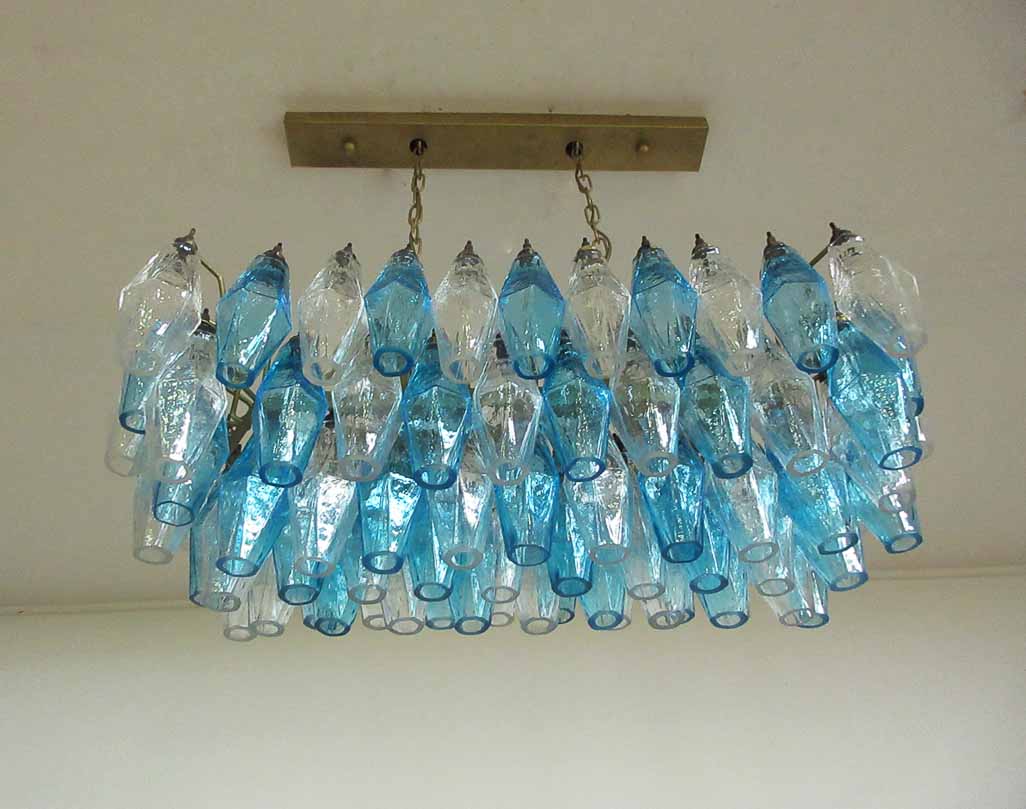 Murano Lysekrone - Poliedri - 84 glass - blå/klar