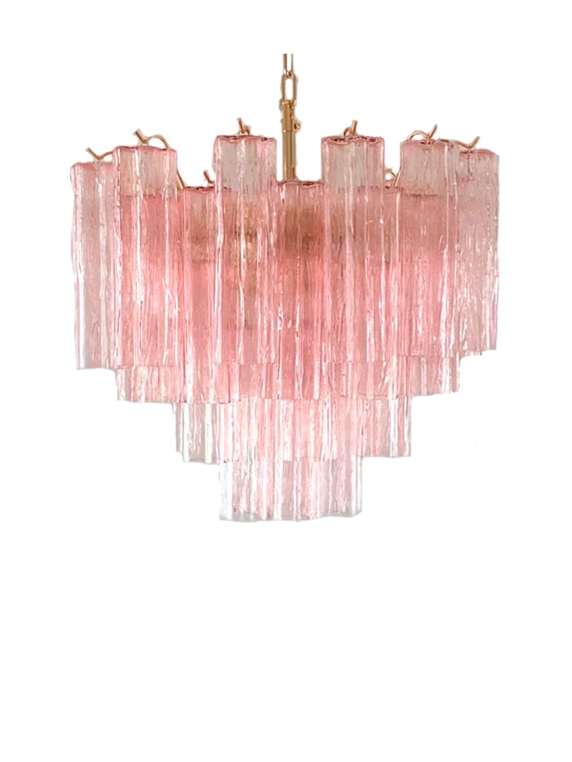 Murano lysekrone - 36 rør - Rosa - Skinnende gullramme
