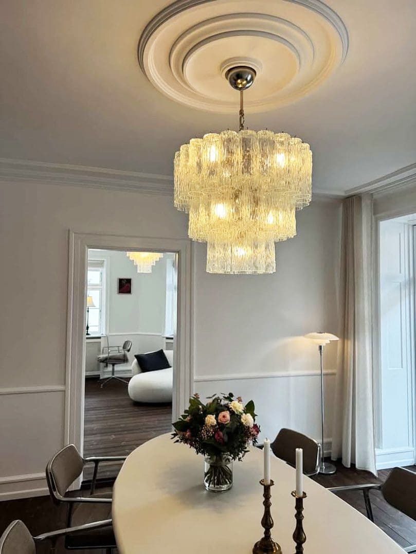 2924 52 transparent textured murano tubes murano chandelier cherry vintage interior