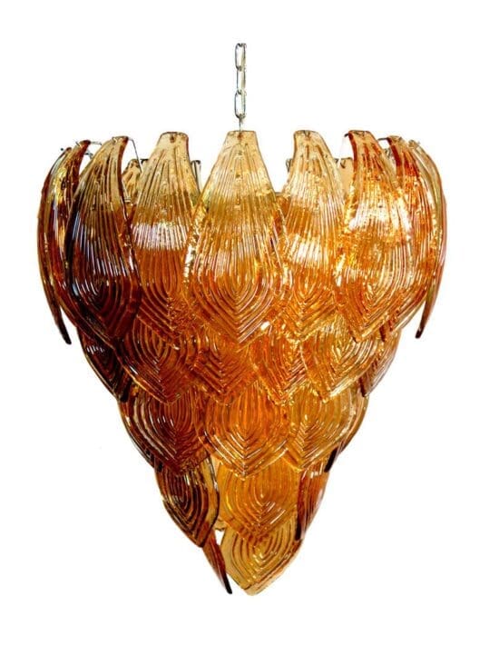 Murano-lysekrone – 52 Felci-glasblader – Ravfarget